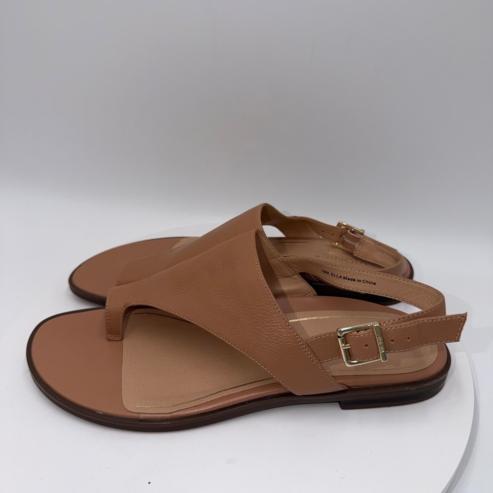 Vionic Ella Tan Leather Asymmetrical Slingback Sandals Toe Loop Flat Womens 10M